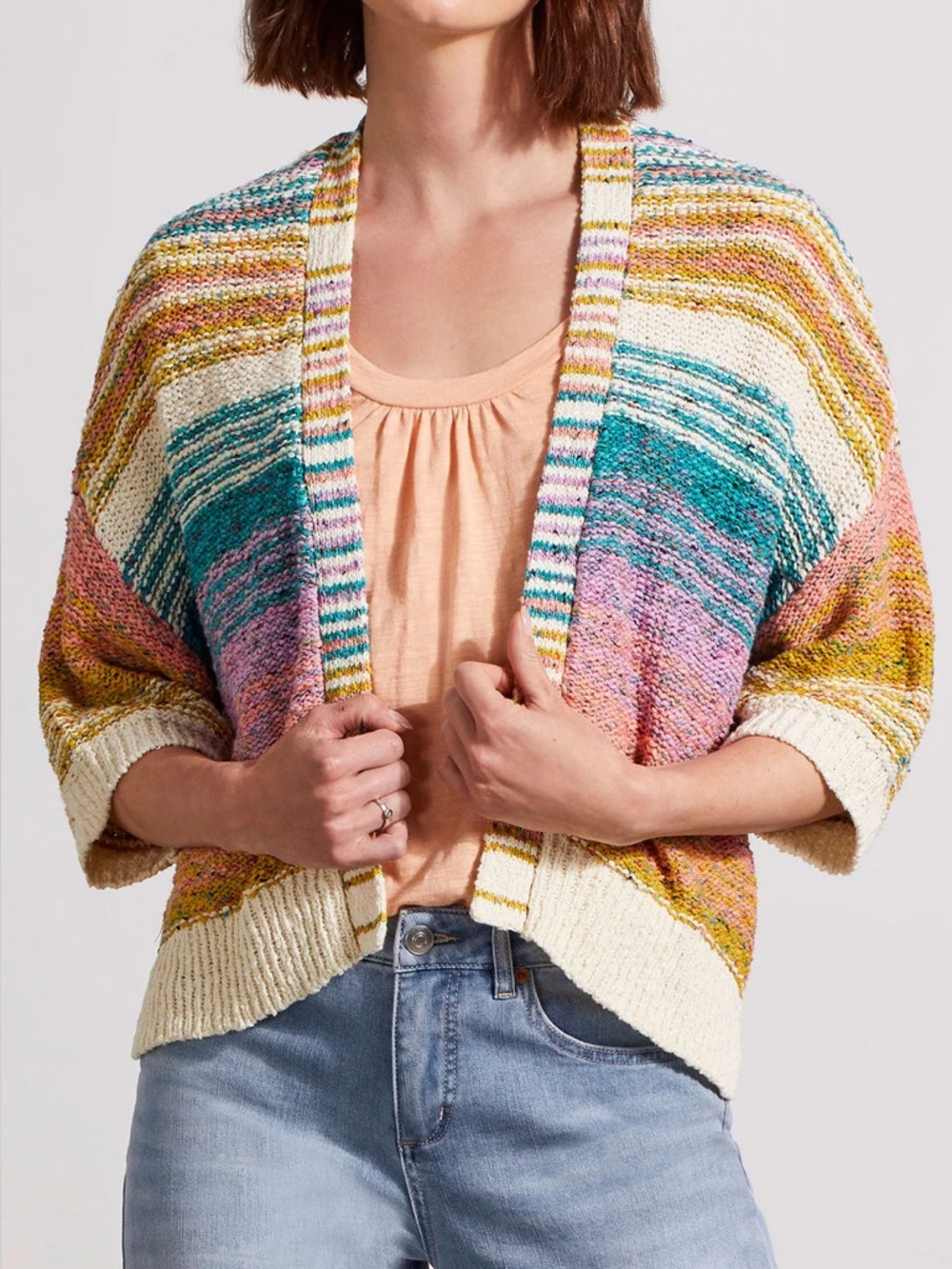 Tribal Multicolor Striped Crewneck Sweater - Teal, Mustard & Pink